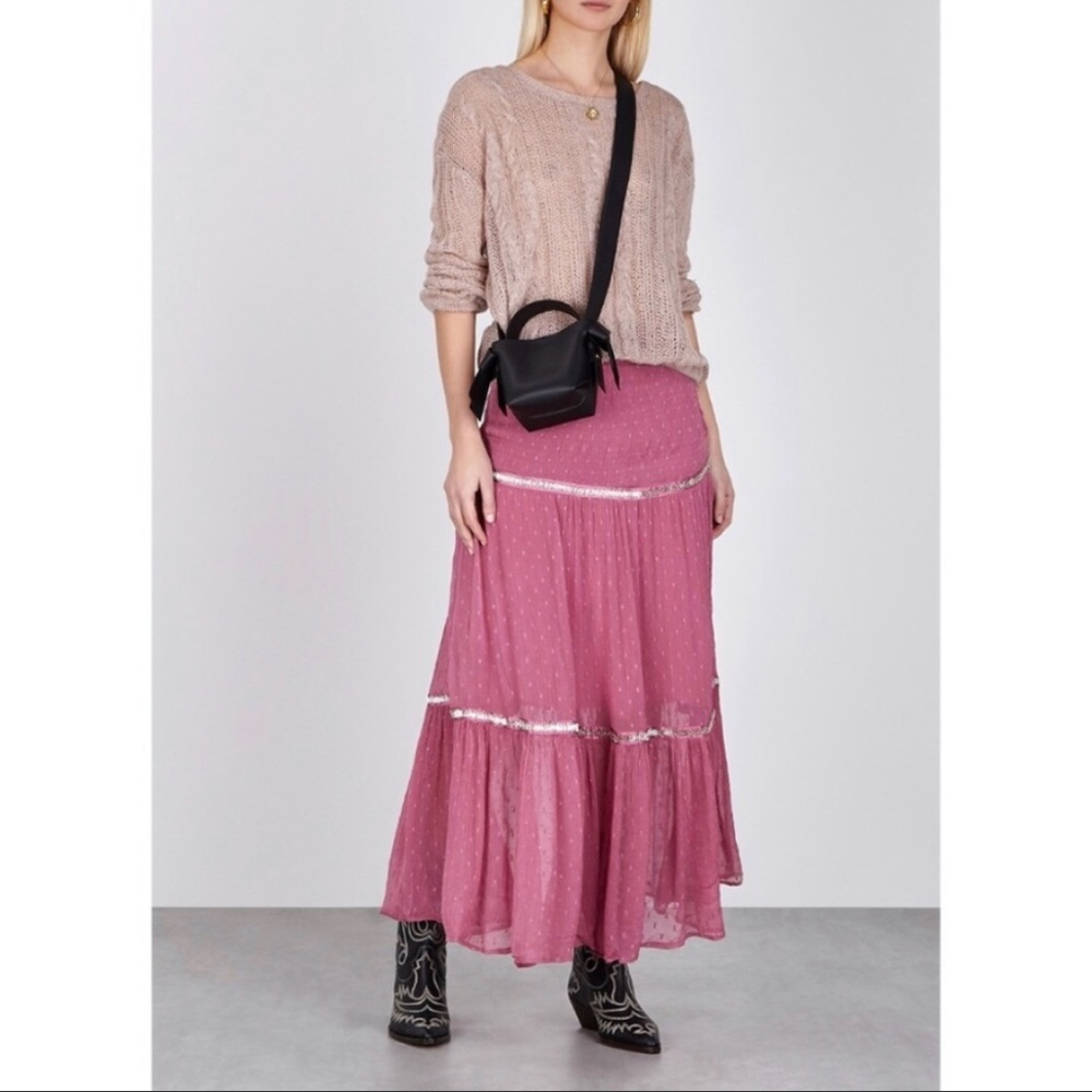NWT Free People Purple Swiss Dot Beaded Long Skirt